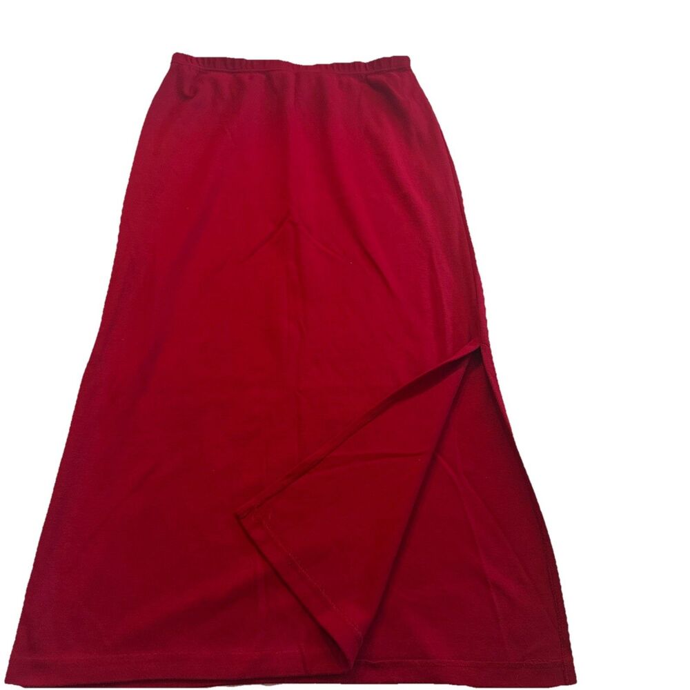 Leslie Fay Red Straight Skirt Sz L side Slit & elastic Waist